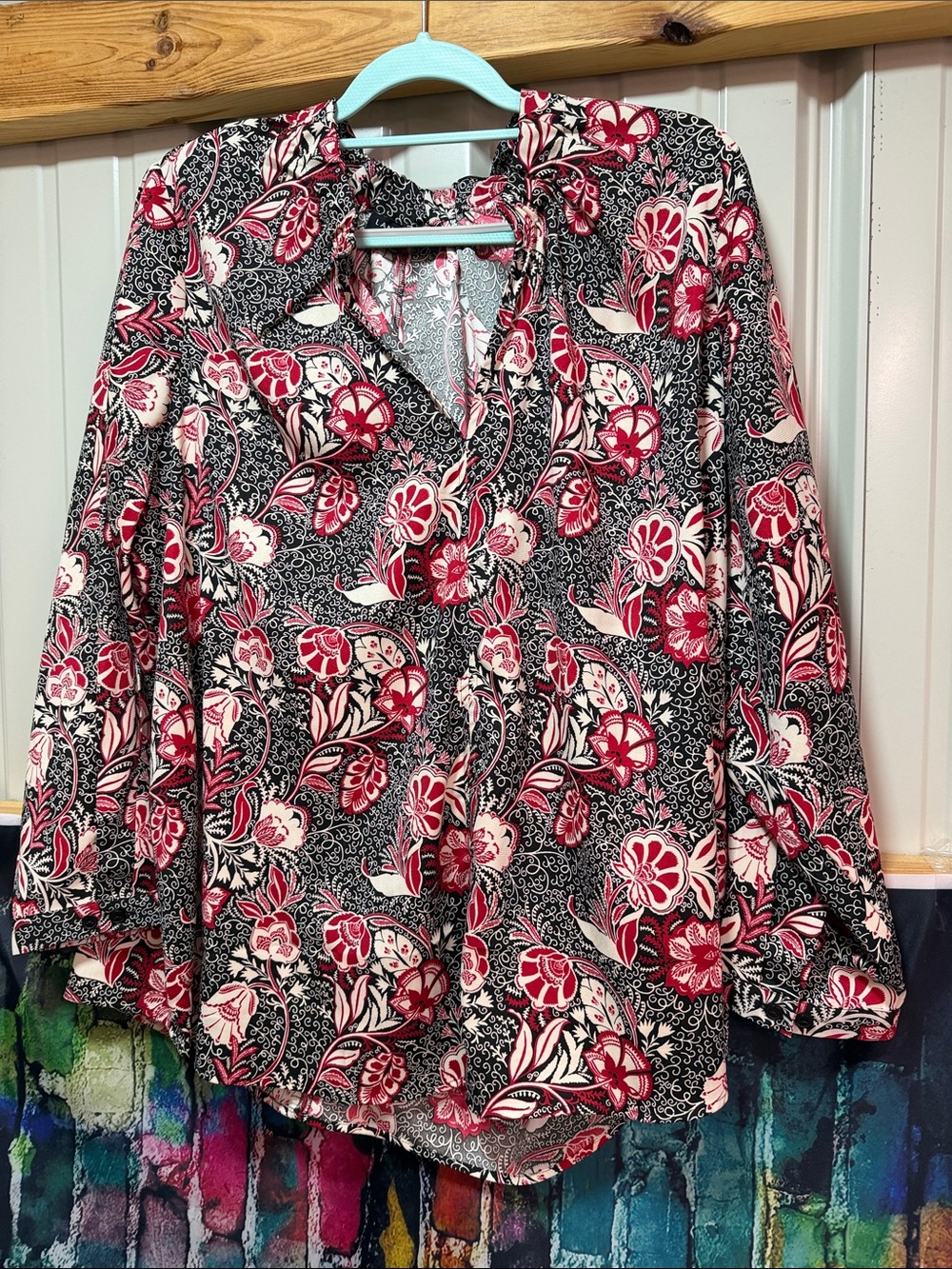 Lane Bryant Black and Red Floral Blouse plus size 18/20